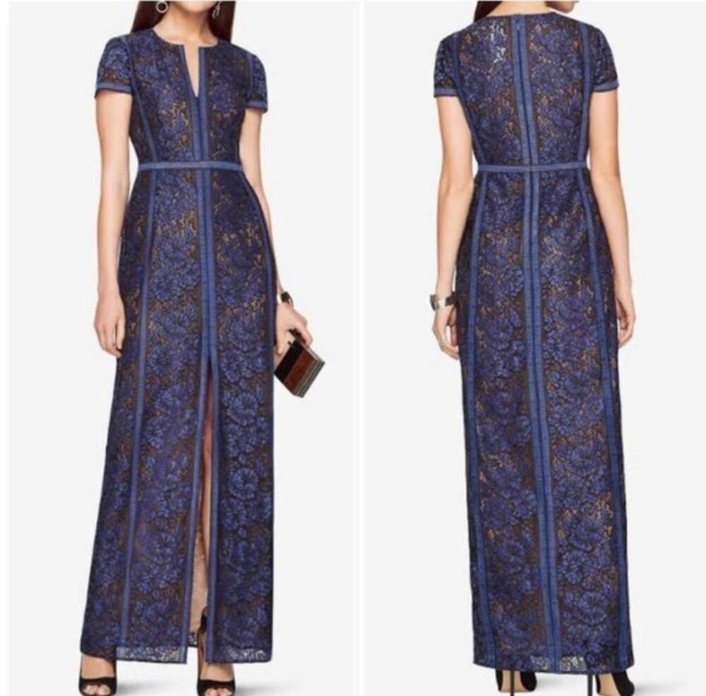 BCBG MAX AZRIA Cailean Floral Lace Blue Black Gown 2